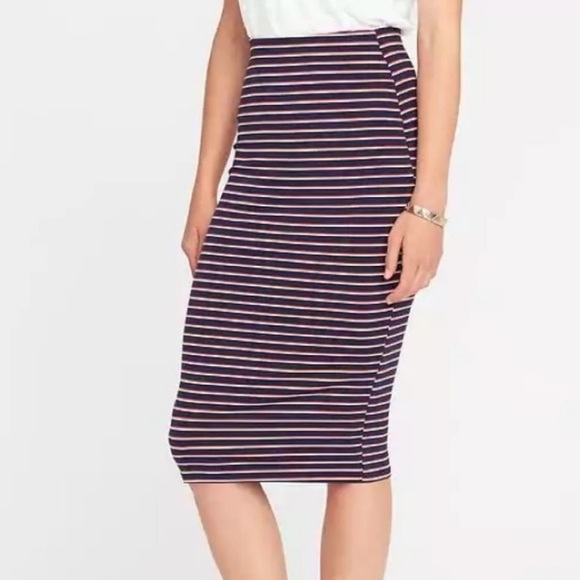 Old Navy Midi pencil Red white navy Striped Skirt XL Jersey Nautical Classic - Picture 1 of 7